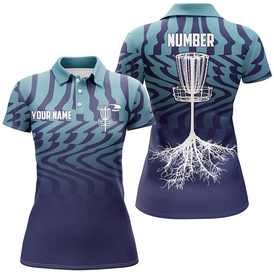 Custom Gradient Light & Dark Blue Personalized Disc Golf Polo Shirts Cool Golf Gifts For Women
