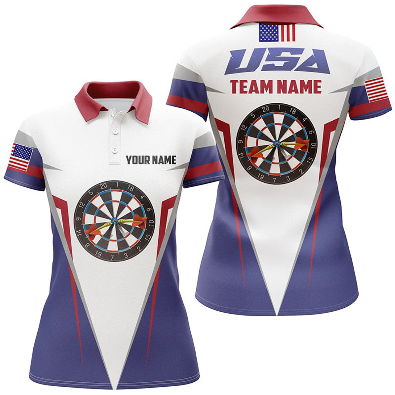 Custom American Flag Darts Polo Shirt Custom Us Patriotic Darts Shirts For Women Dart Jersey