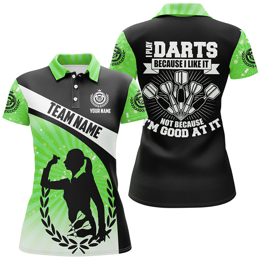 Custom I Play Darts Because I Like It Green Halo Womens Darts Polo Shirt Dart Jerseys For Women