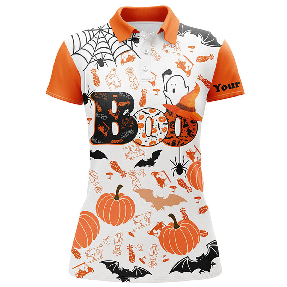 Custom Boo Halloween Golf Pattern Orange Polo Shirt Custom Funny Golf Shirts For Women Golf Gifts