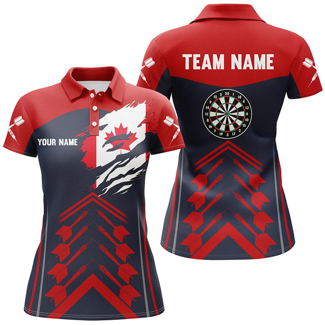 Custom Navy Red Canada Flag Darts Polo Shirt Custom Patriotic Darts Shirt For Women Dart Jerseys
