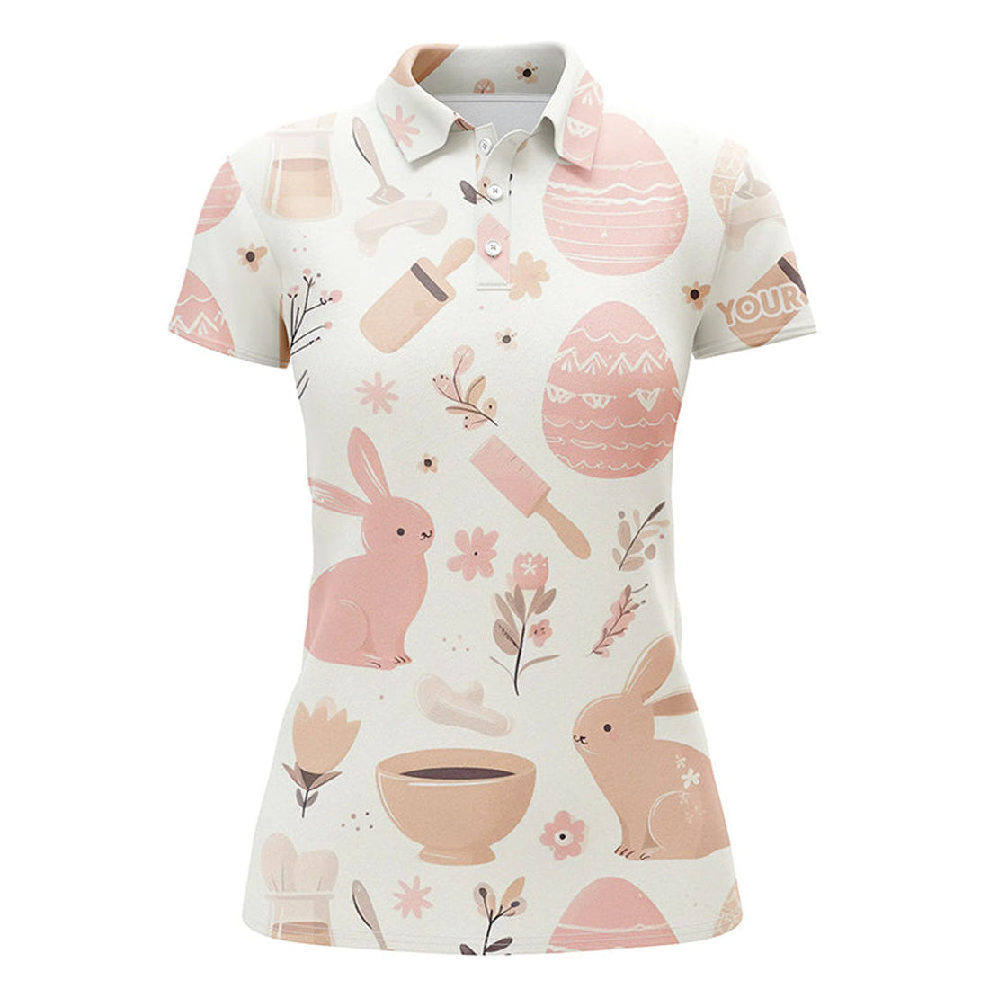 Custom Pink Funny Easter Eggs & Bunnies Womens Golf Polo Shirt Custom Easter Day Golf Tops For Women