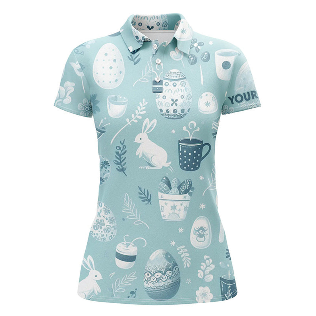 Custom Blue Funny Easter Eggs & Bunnies Womens Golf Polo Shirt Custom Easter Day Golf Tops For Women