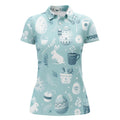 Custom Blue Funny Easter Eggs & Bunnies Womens Golf Polo Shirt Custom Easter Day Golf Tops For Women