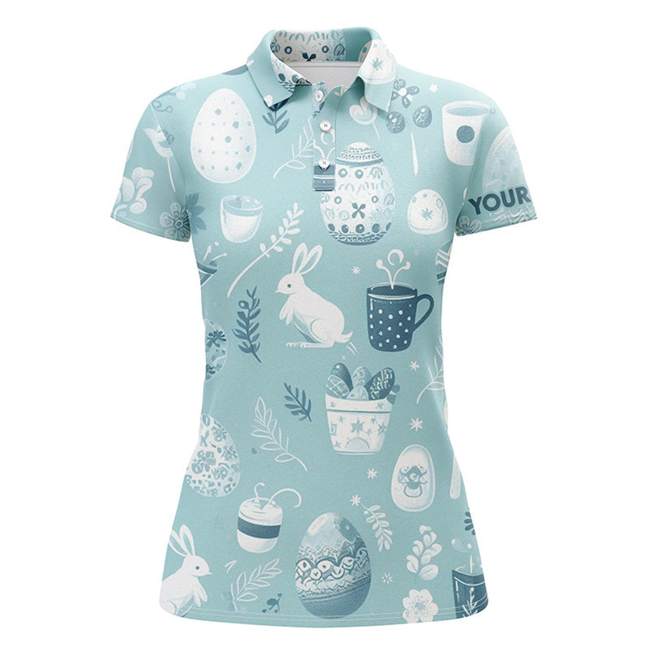Custom Blue Funny Easter Eggs & Bunnies Womens Golf Polo Shirt Custom Easter Day Golf Tops For Women