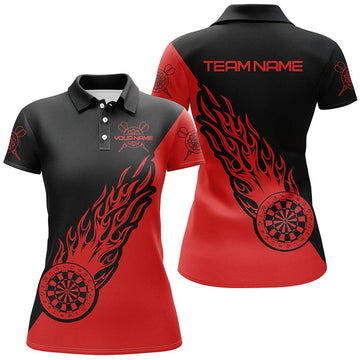 Custom Personalized Red Black Flame Darts Polo Shirt Custom Darts Shirt For Women Dart Jersey