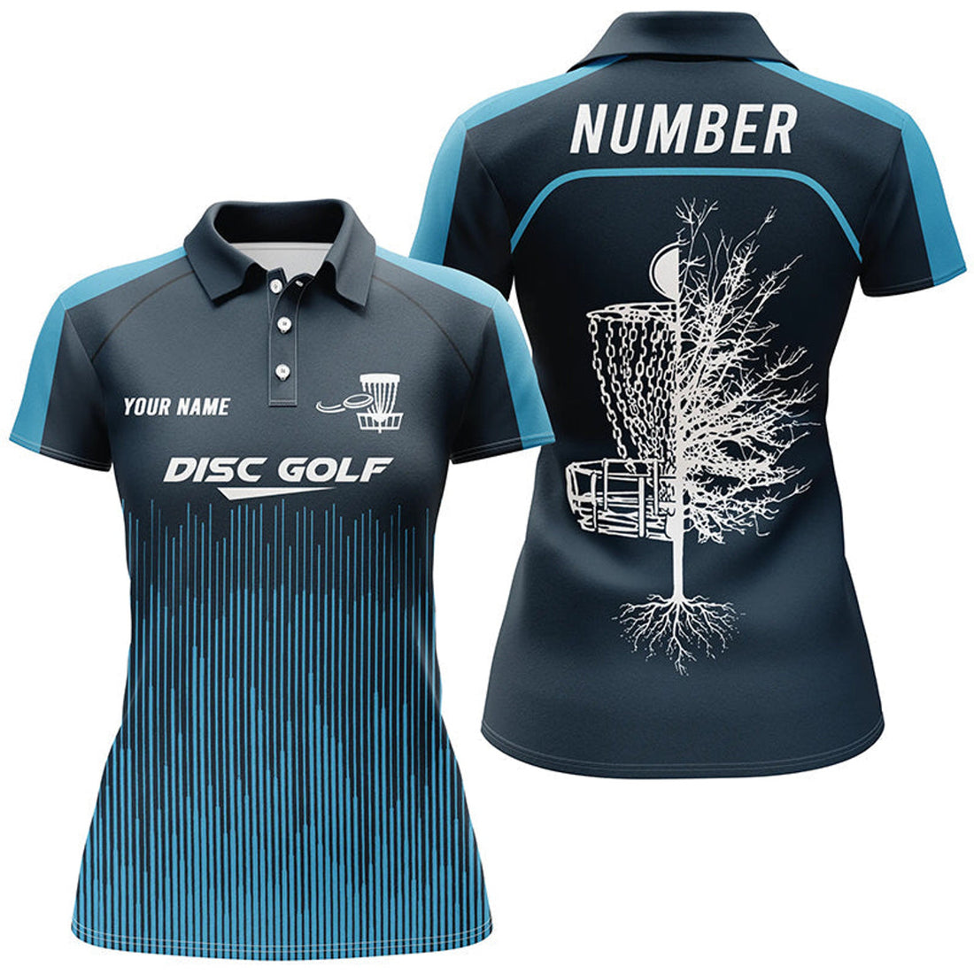 Custom Sporty Light Dark Blue Design Disc Golf Polo Shirts Custom Cool Disc Golf Shirts For Women