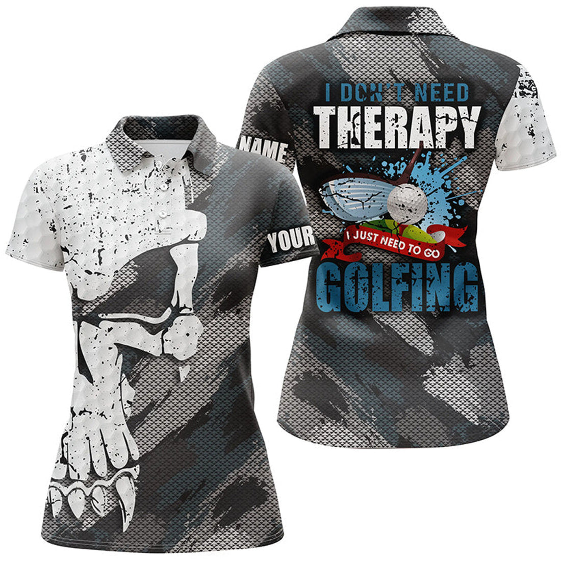 Custom I Don't Need Therapy Abstract Skull Grunge Golf Polo Shirts Scary Golf Shirts For Women