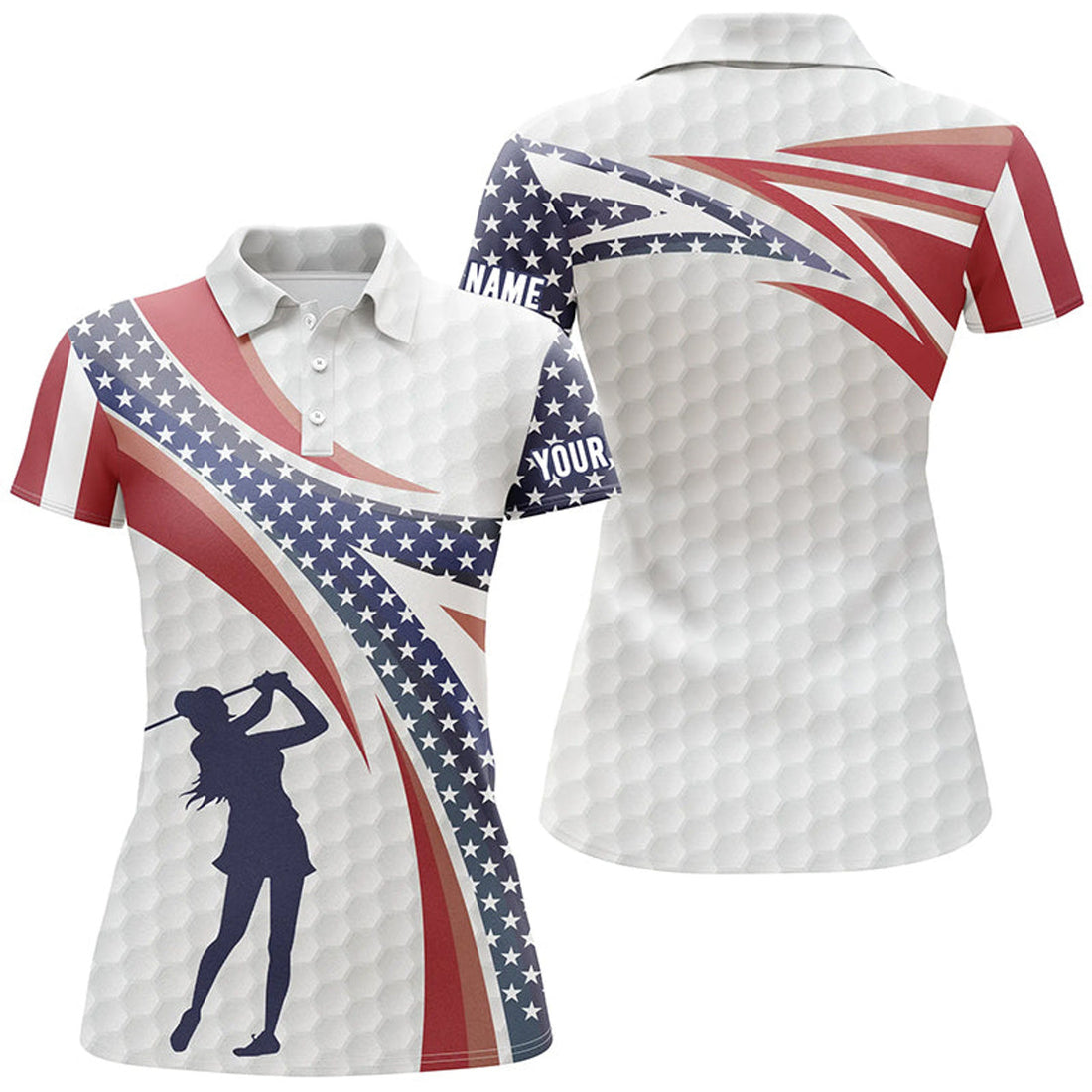 Custom American Flag Golf Pattern Polo Shirts Custom Patriotic Golf Shirts For Women Golf Gifts