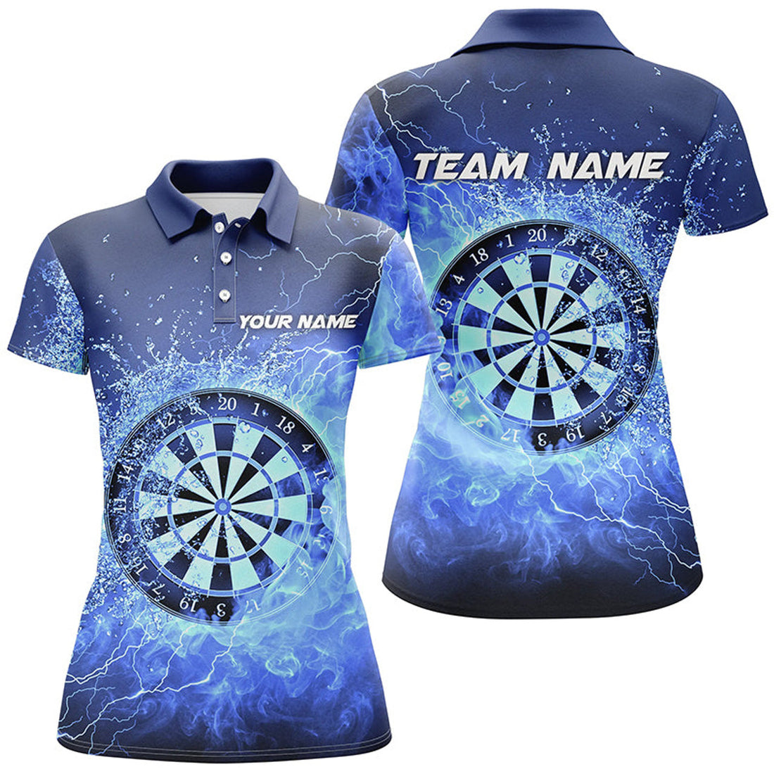 Custom Blue Fire & Water Dartboard Personalized Womens Darts Polo Shirt Darts Jersey For Women