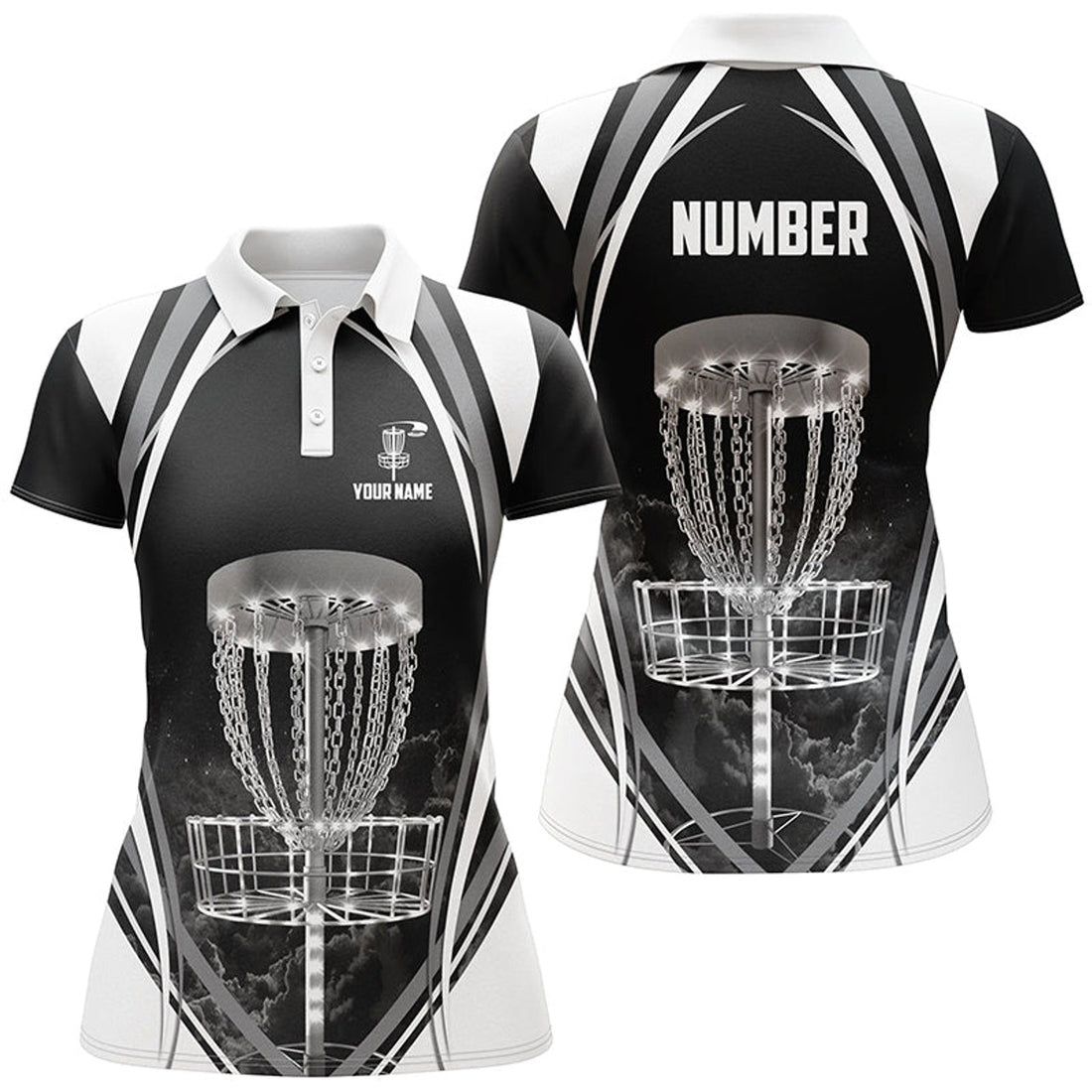 Custom Black And White Womens Disc Golf Polo Shirts Custom Disc Golf Shirts For Women Cool Golf Gift