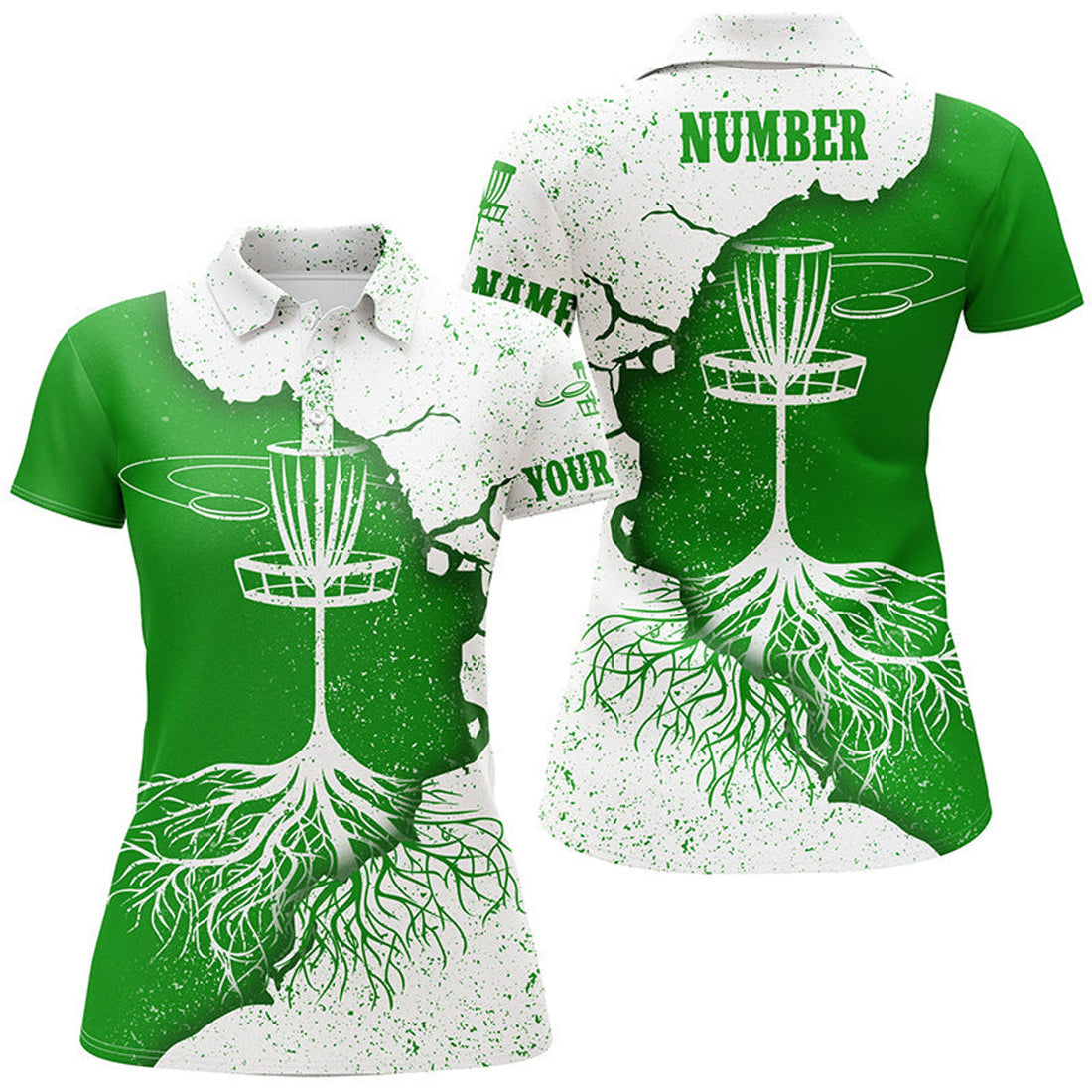 Custom Womens Disc Golf Polo Shirt White & Green Custom Disc Golf Shirts For Women Disc Golf Gifts