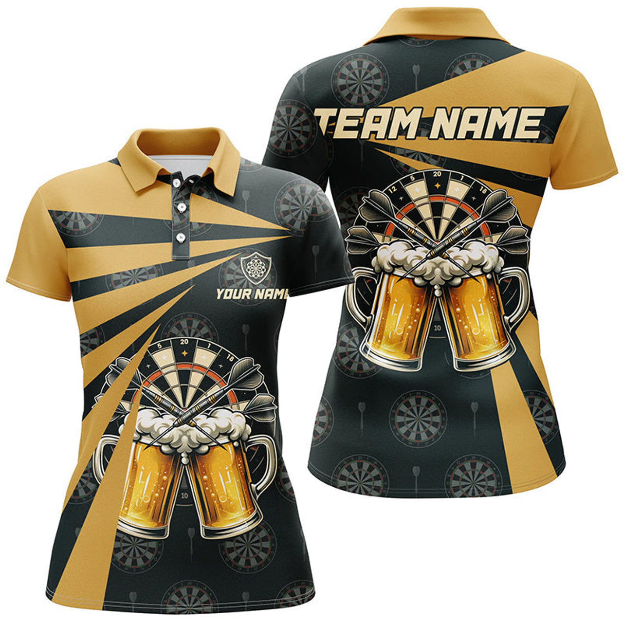 Custom Black Yellow Beer Darts Polo Shirt Custom Darts Shirt For Women Drinking Dart Jerseys