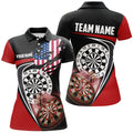 CustomBlack Red American Flag Womens Darts Polo Shirt Custom Patriotic Dart Jerseys For Women