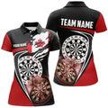 Custom Black Red Canadian Flag Womens Darts Polo Shirt Custom Patriotic Dart Jerseys For Women