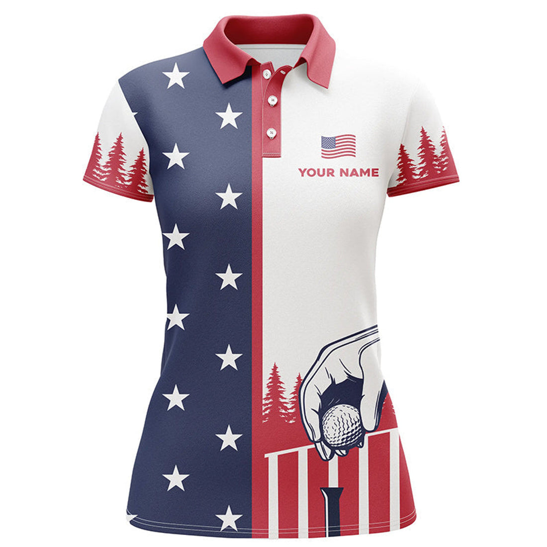 Custom Women American Flag Polo Shirts Custom Name Patriotic Shirt Funny Golf Shirts For Women