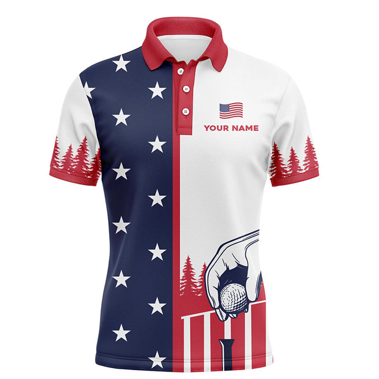 FUNSTUFFPRINT Mens American Flag Polo Shirts Custom Name Patriotic Shirt Funny Golf Shirts For Men Polo Shirt Size S-5XL