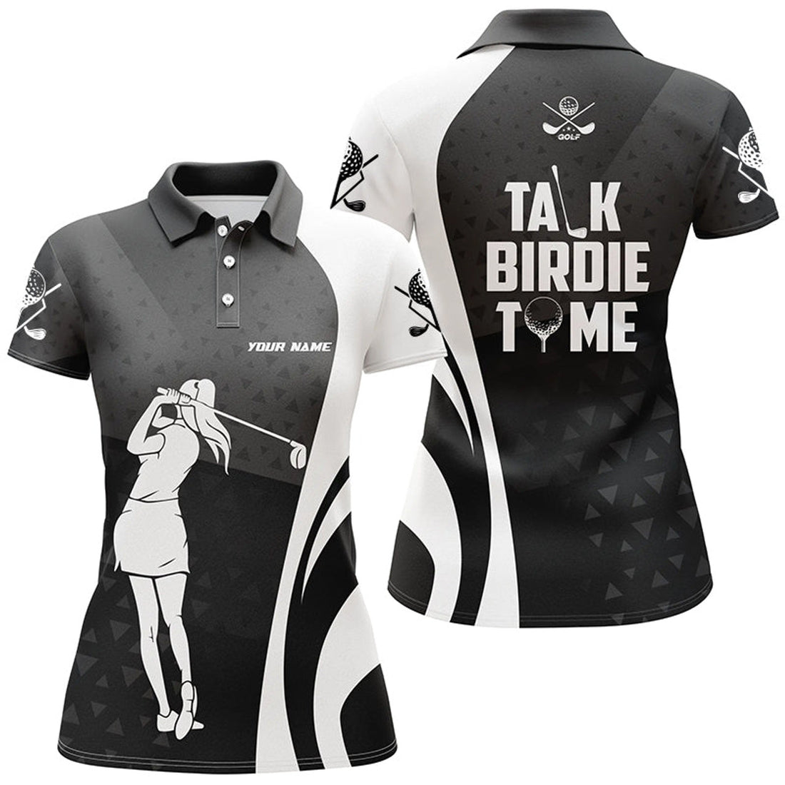 Custom Talk Birdie To Me Black White Golf Polo Shirts Custom Geometric Cool Golf Shirts For Women