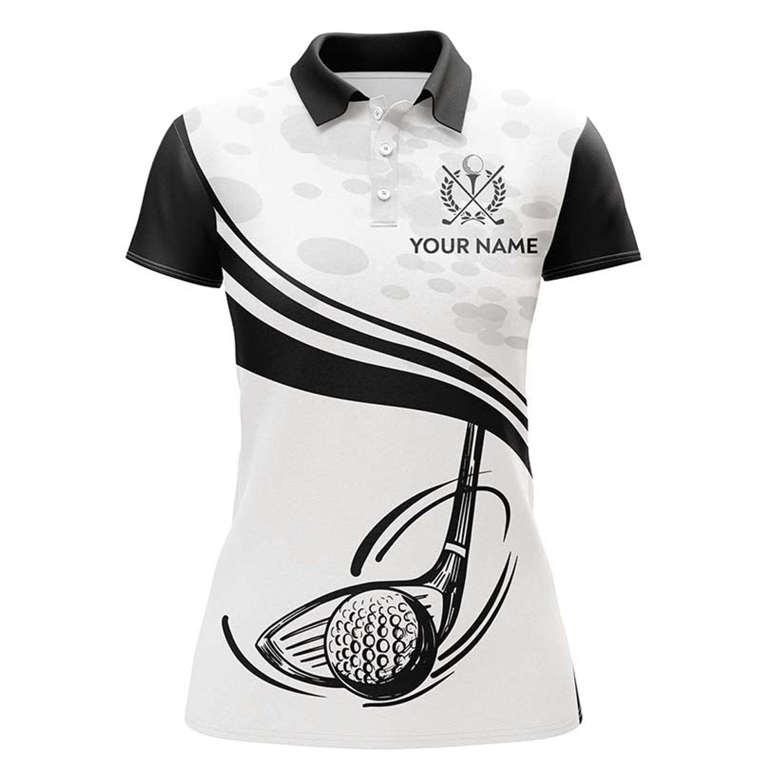 Custom Black White Golf Ball And Club Polo Shirts Custom Cool Golf Shirts For Women Golfing Gifts