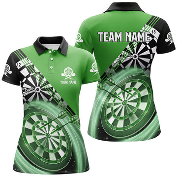 Custom Personalized Black Green Womens Darts Polo Shirt Custom Darts Shirt For Women Dart Jerseys