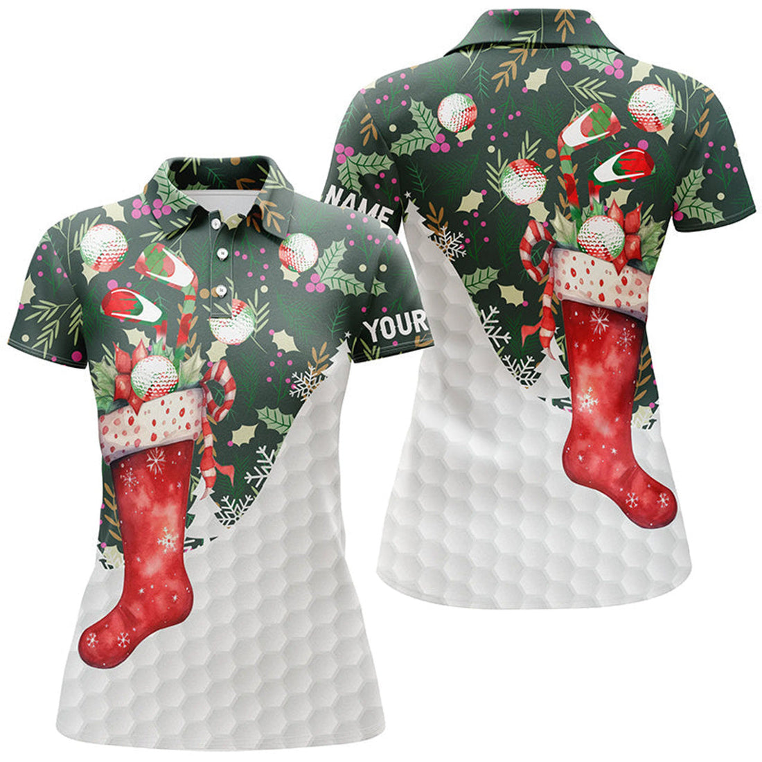 Custom Christmas Sock With Golf Balls Womens Golf Tops Christmas Golf Shirts For Women Golf Gifts