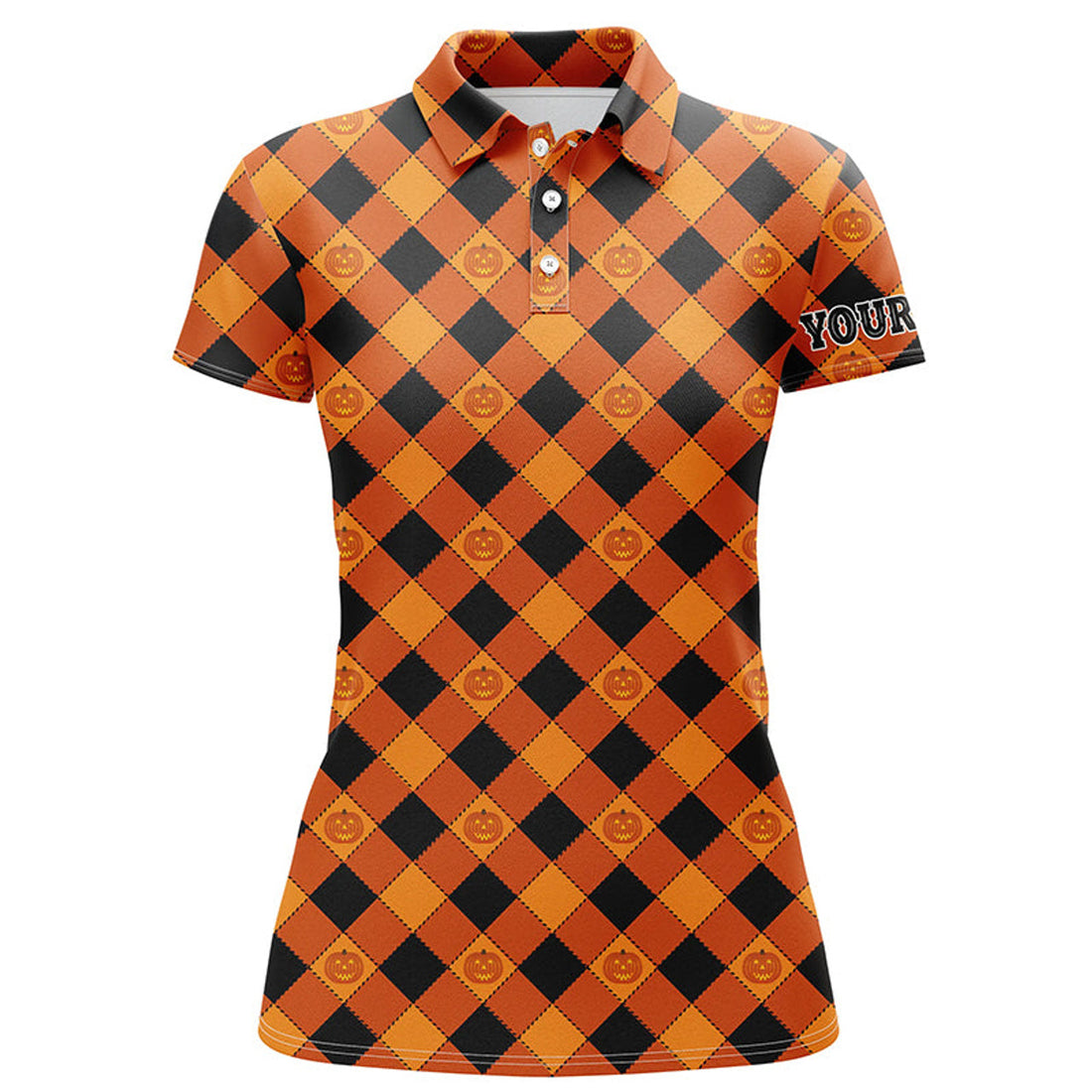 Custom Halloween Pumpkin Seamless Orange Golf Polo Shirt Custom Name Golf Shirts For Women Golf Gift