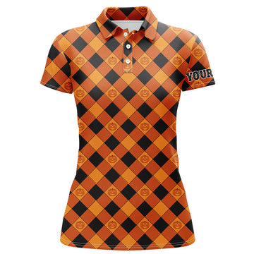 Custom Halloween Pumpkin Seamless Orange Golf Polo Shirt Custom Name Golf Shirts For Women Golf Gift