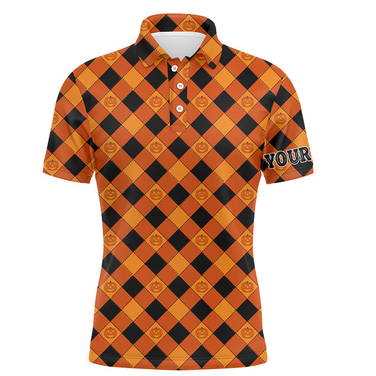 FUNSTUFFPRINT Halloween Pumpkin Seamless Orange Golf Polo Shirts Custom Name Golf Polo Shirt Size S-5XL