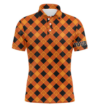 FUNSTUFFPRINT Halloween Pumpkin Seamless Orange Golf Polo Shirts Custom Name Golf Polo Shirt Size S-5XL