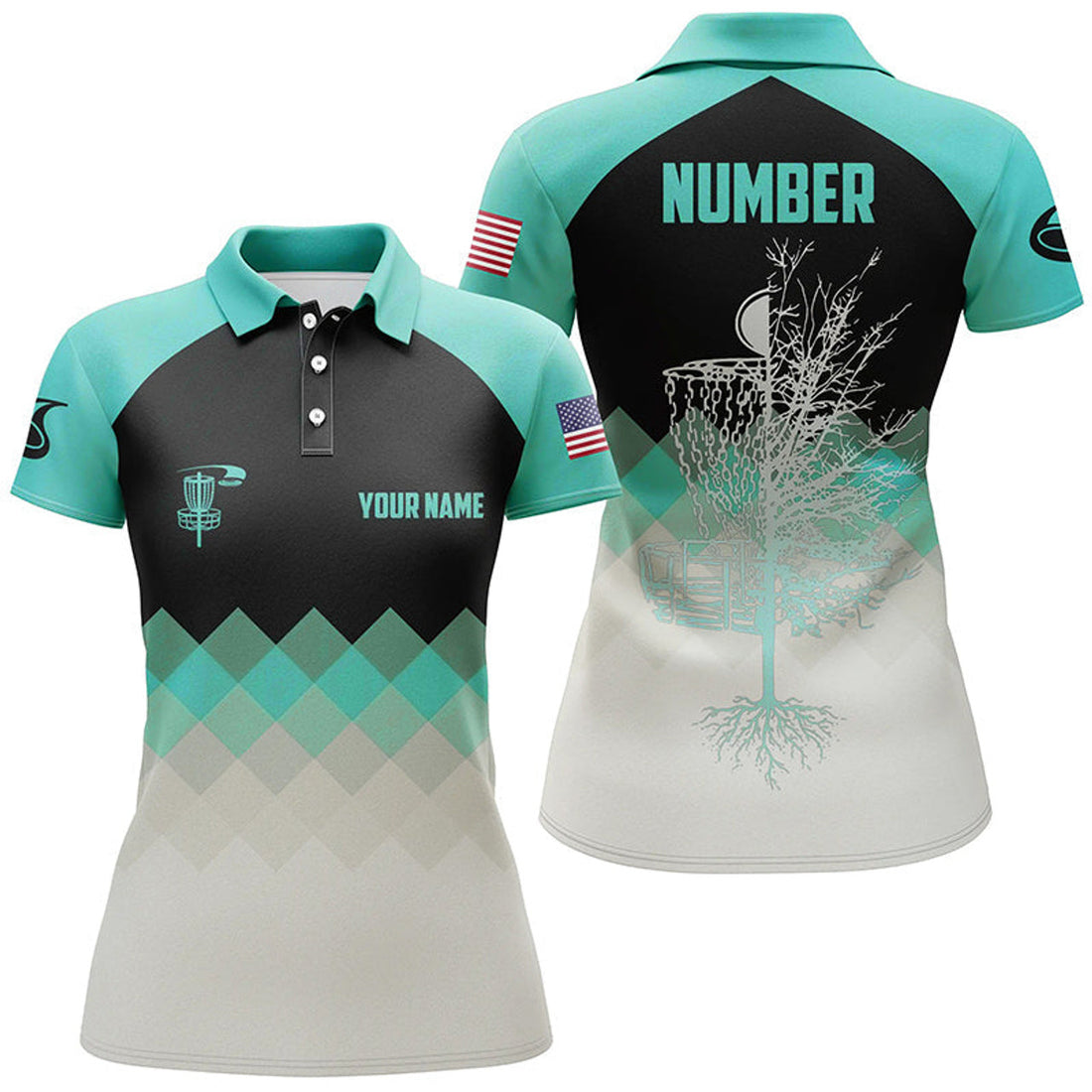 Custom Turquoise Womens Disc Golf Polo Shirt Personalized Disc Golf Shirts For Women Golf Gifts