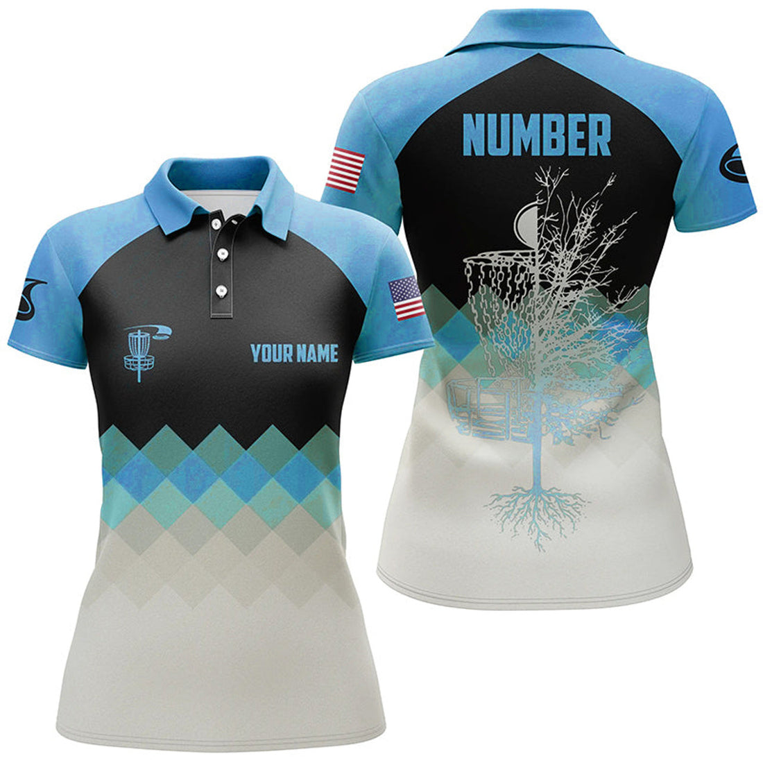 Custom Blue Argyle Womens Disc Golf Polo Shirt Personalized Disc Golf Shirts For Women Golf Gifts