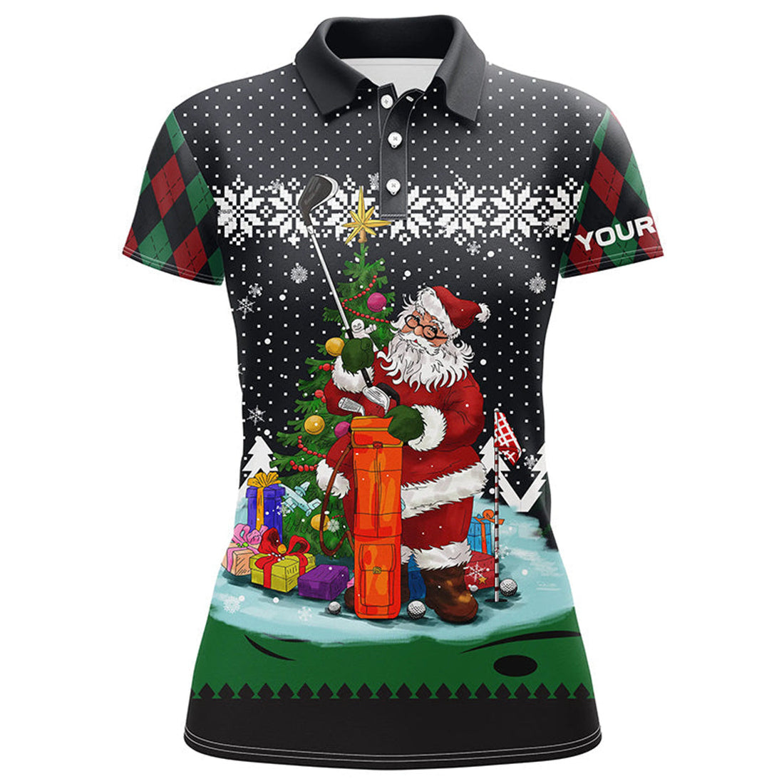 Custom Golf Santa Argyle Pattern Christmas Golf Polo Shirts Custom Golf Shirts For Women Golf Gifts