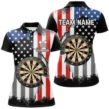 Custom Ripped Retro Us Flag Darts Polo Shirt Custom Patriotic Darts Shirt For Women Dart Jerseys