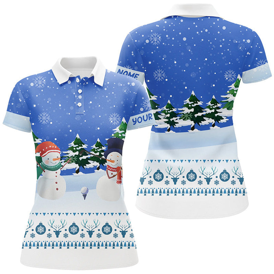Custom Snowman Blue Christmas Golf Polo Shirt Custom Golf Shirts For Women Winter Holiday Golf Gifts