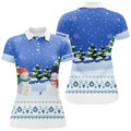 Custom Snowman Blue Christmas Golf Polo Shirt Custom Golf Shirts For Women Winter Holiday Golf Gifts