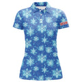 Custom Christmas Glitter With Snowflakes Blue Golf Polo Shirts Custom Christmas Golf Gifts For Women