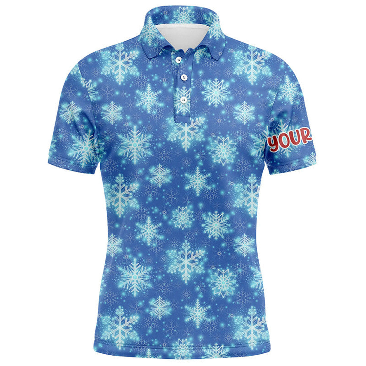 FUNSTUFFPRINT Christmas Glitter With Snowflakes Blue Golf Mens Polo Shirts Custom Christmas Golf Gifts For Men Polo Shirt Size S-5XL