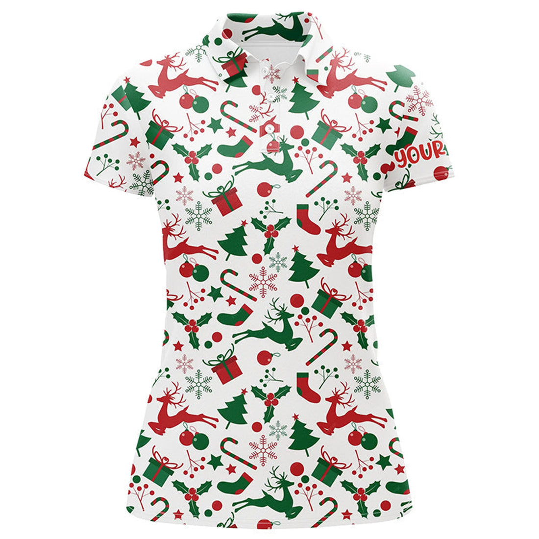 Custom Christmas Elements Seamless Golf Polo Shirt Customized Funny Golf Shirts For Women Golf Gifts