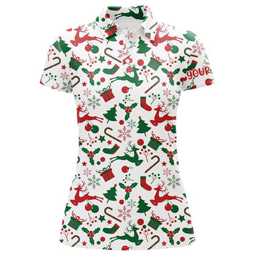 Custom Christmas Elements Seamless Golf Polo Shirt Customized Funny Golf Shirts For Women Golf Gifts