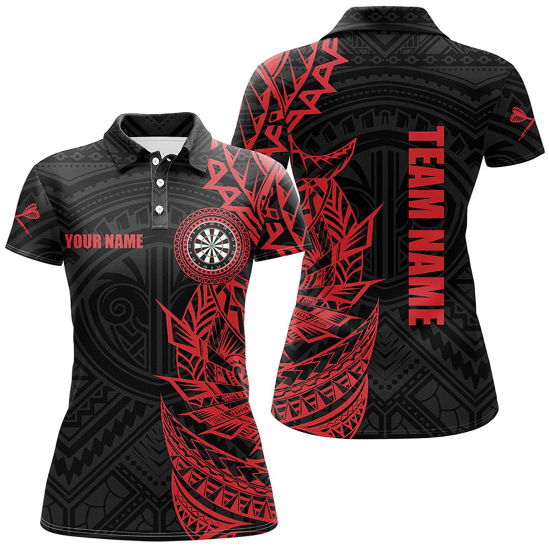 Custom Personalized Red Tribal Women Darts Polo Shirt Custom Darts Shirt For Women Dart Jerseys