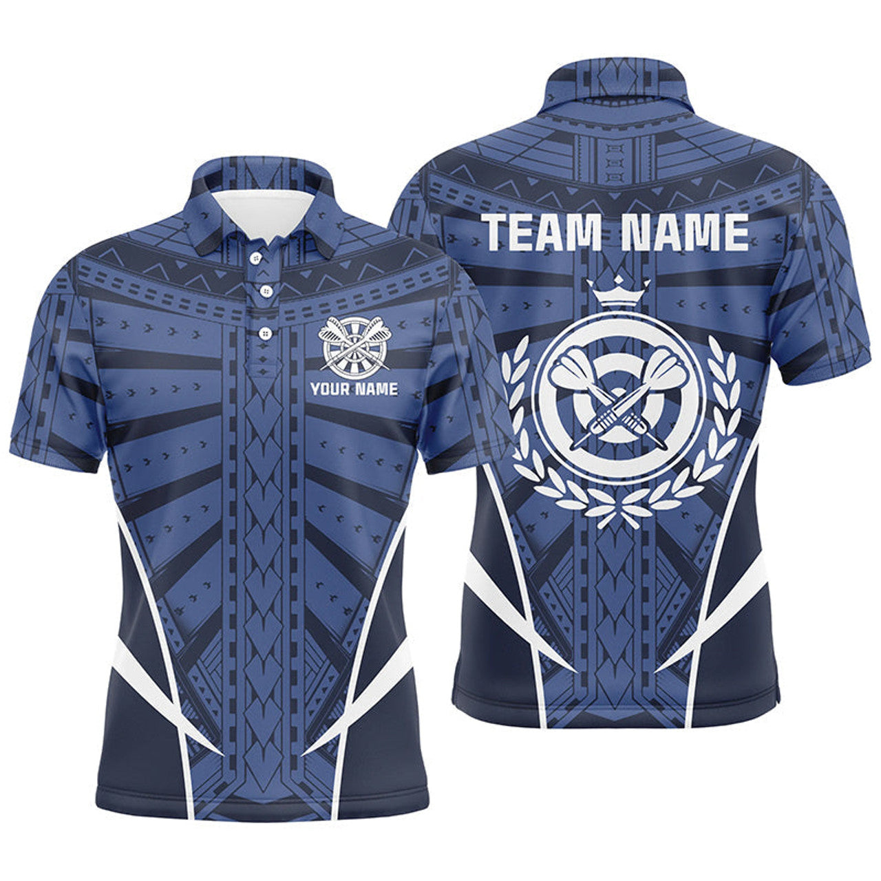FUNSTUFFPRINT Blue Tribal Personalized Darts Men Polo Shirt Custom Men Dart Polo Shirt Size S-5XL