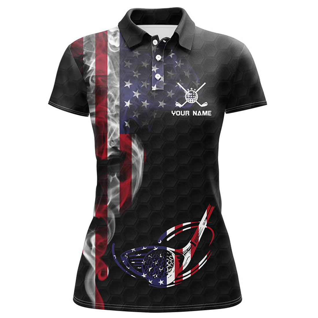 Custom Smoky American Flag Womens Golf Polo Shirts Custom Patriotic Golf Tops For Women Golf Pattern