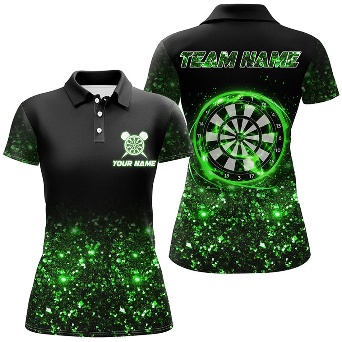 Custom Black Green Light Womens Darts Polo Shirt Custom Darts Shirt For Women Dart Team Jerseys