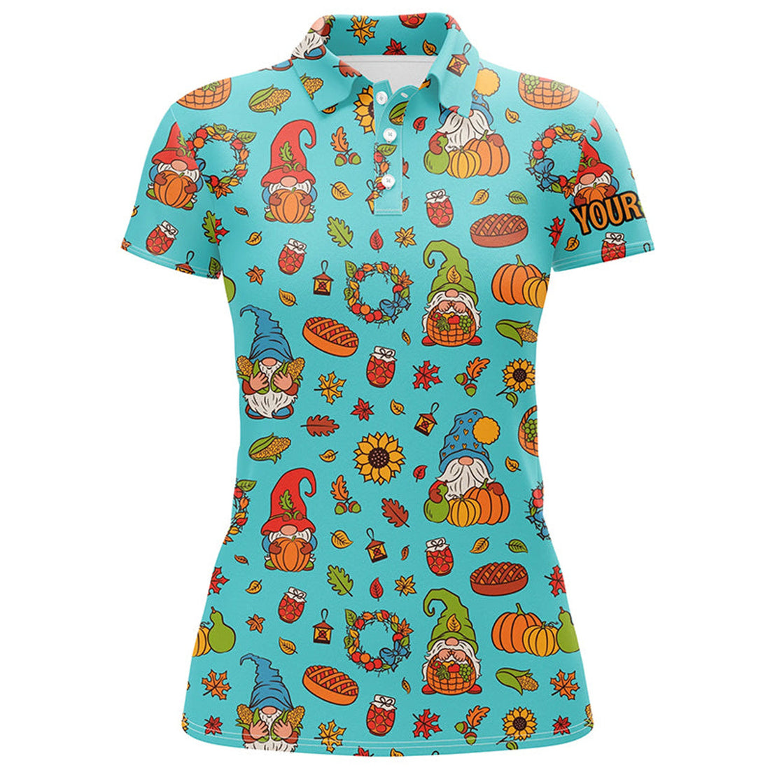 Custom Autumn Gnomes Thanksgiving Golf Polo Shirt Custom Funny Golf Shirts For Women Golfing Gifts