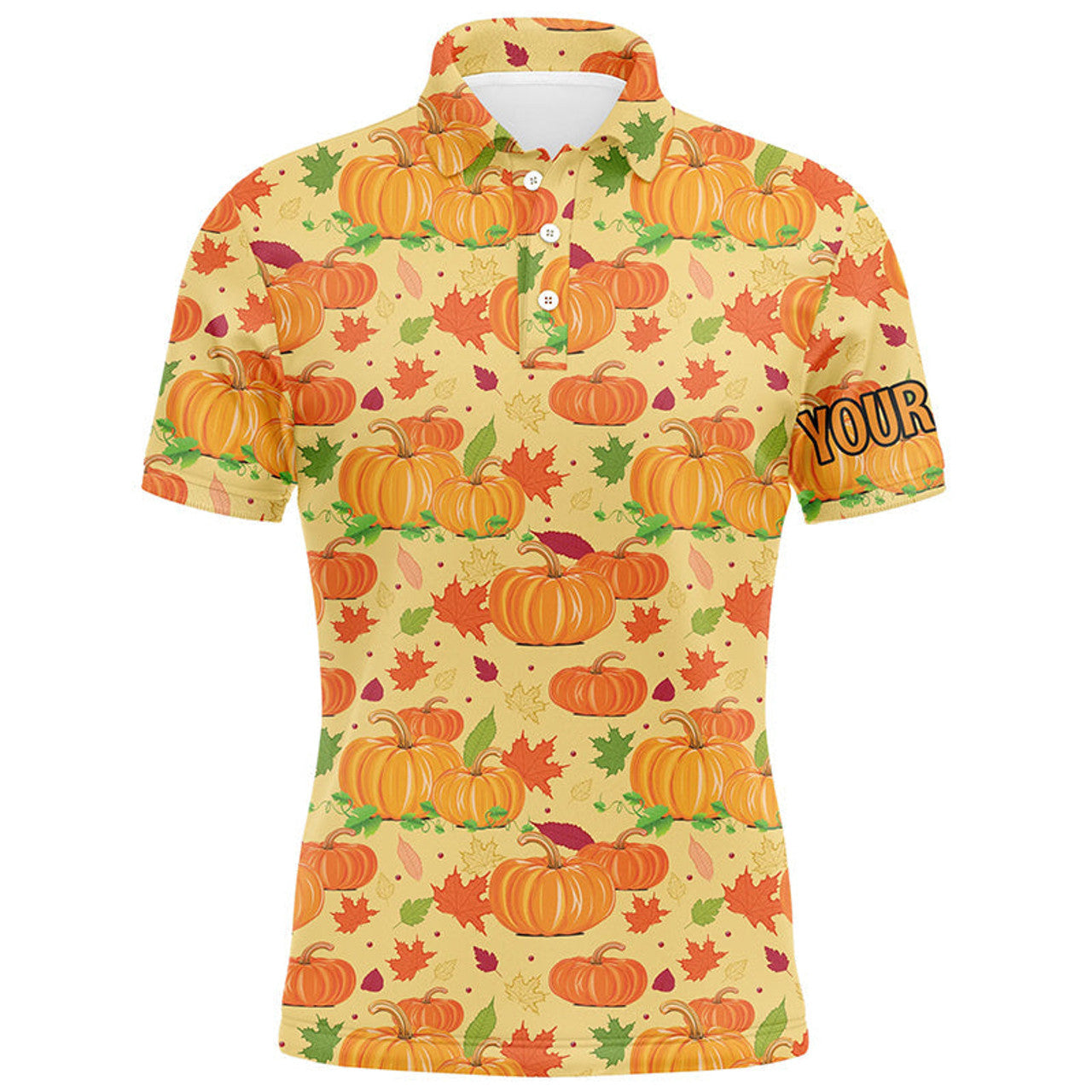 FUNSTUFFPRINT Happy Thanksgiving Day Mens Golf Polo Shirt Orange Pumpkins Falling Leaves Golf Polo Shirt Size S-5XL