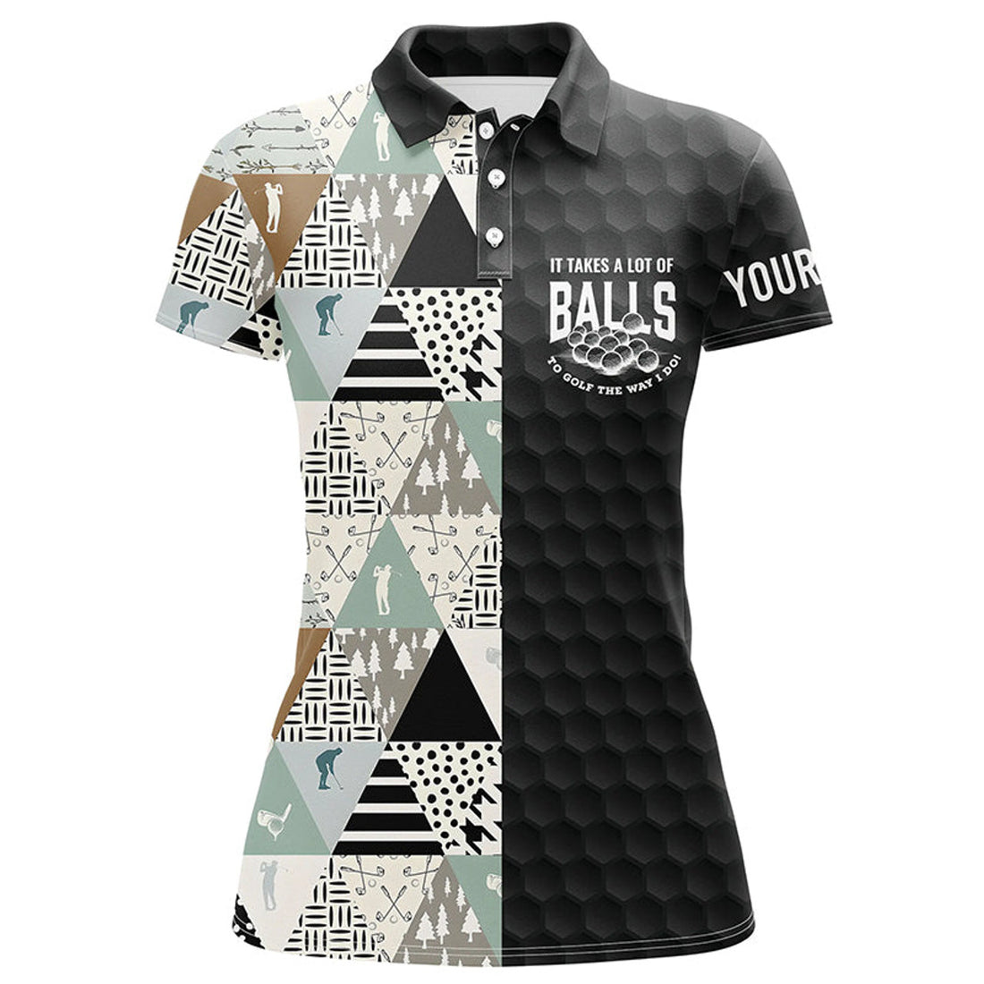Custom It Takes A Lot Of Balls Geometric Pattern Womens Golf Polo Shirt Custom Golf Gifts For Women