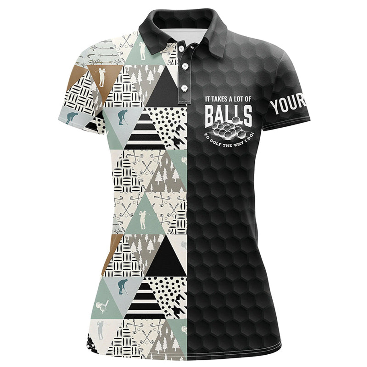 Custom It Takes A Lot Of Balls Geometric Pattern Womens Golf Polo Shirt Custom Golf Gifts For Women