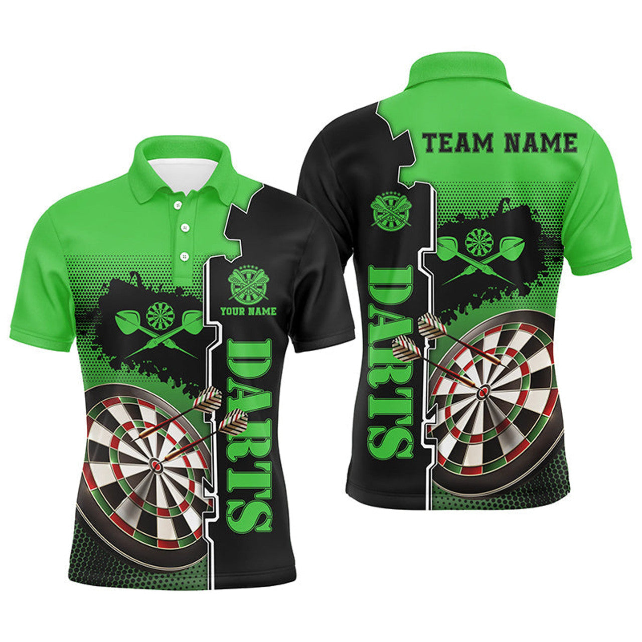 Personalized Green Black Mens Darts Polo Shirt Custom Darts Shirt For Men Darts Jersey