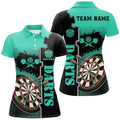 Custom Personalized Turquoise Black Darts Polo Shirt Custom Darts Shirt For Women Dart Jerseys