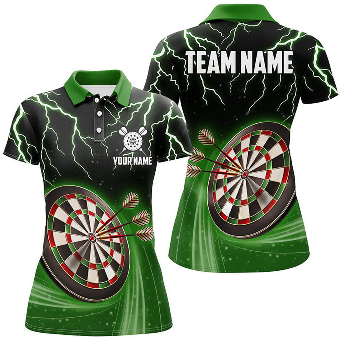 Custom Green Thunder Lightning Womens Darts Polo Shirt Custom Darts Shirt For Women Dart Jerseys